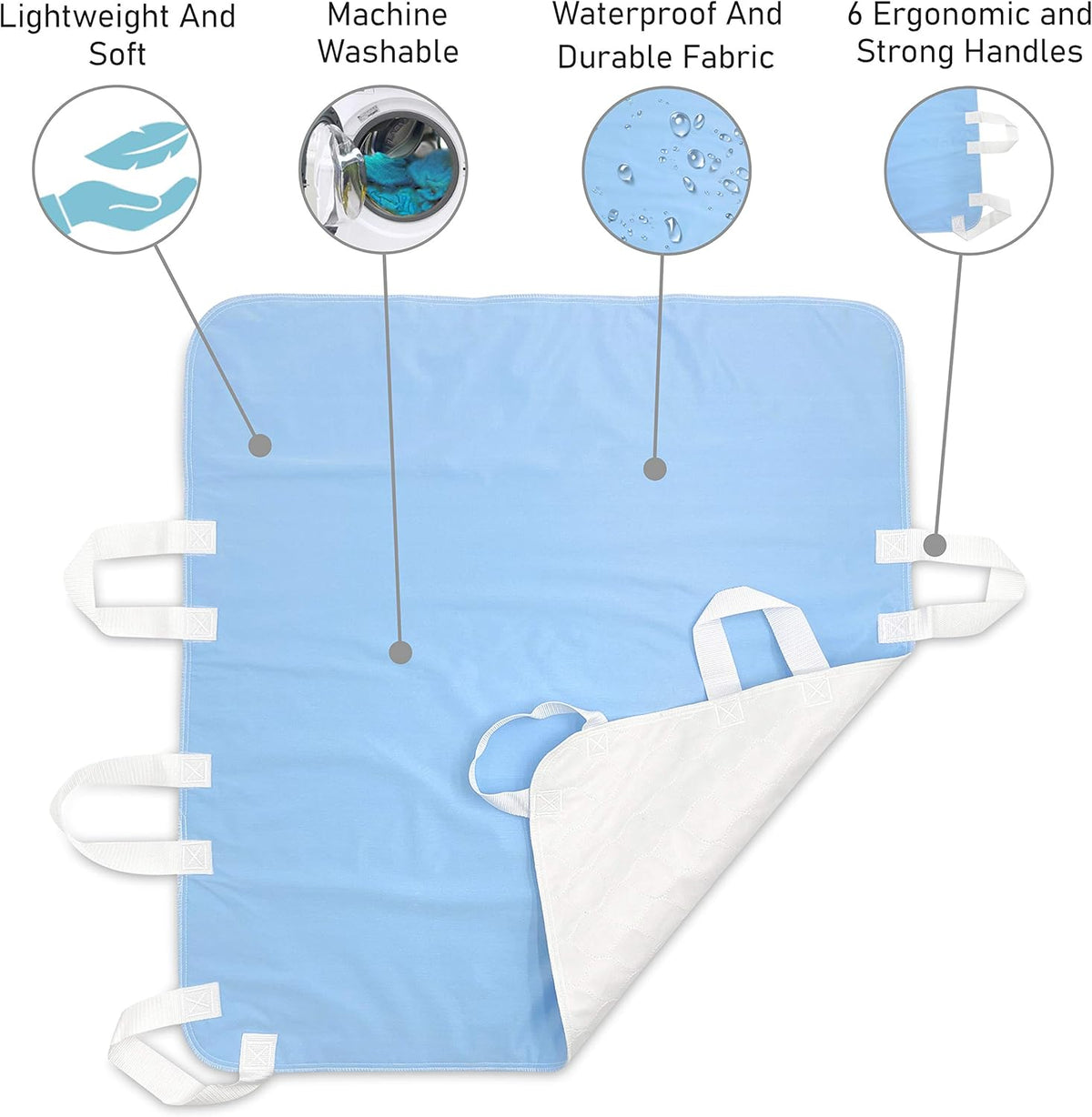 Waterproof Positioning Bed Pad with 6 Handles, 34” x 36” (2-Pack Blue) V71354