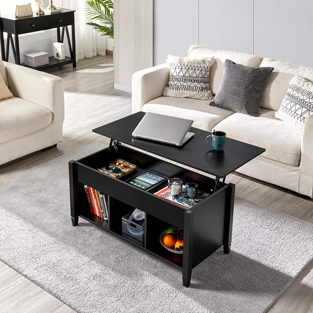 Black Lift Top Wood Coffee Table with Storage Shelf A294449