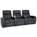 Black Top Grain Leather Powered Recline Row of 3 Home Theater Seating B691