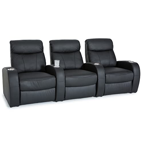 Black Top Grain Leather Powered Recline Row of 3 Home Theater Seating B691