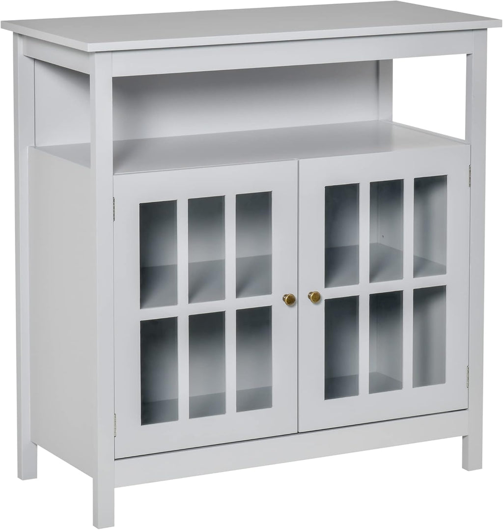 White Kitchen Storage Sideboard Cabinet with Glass Door and Adjustable Shelves G9963