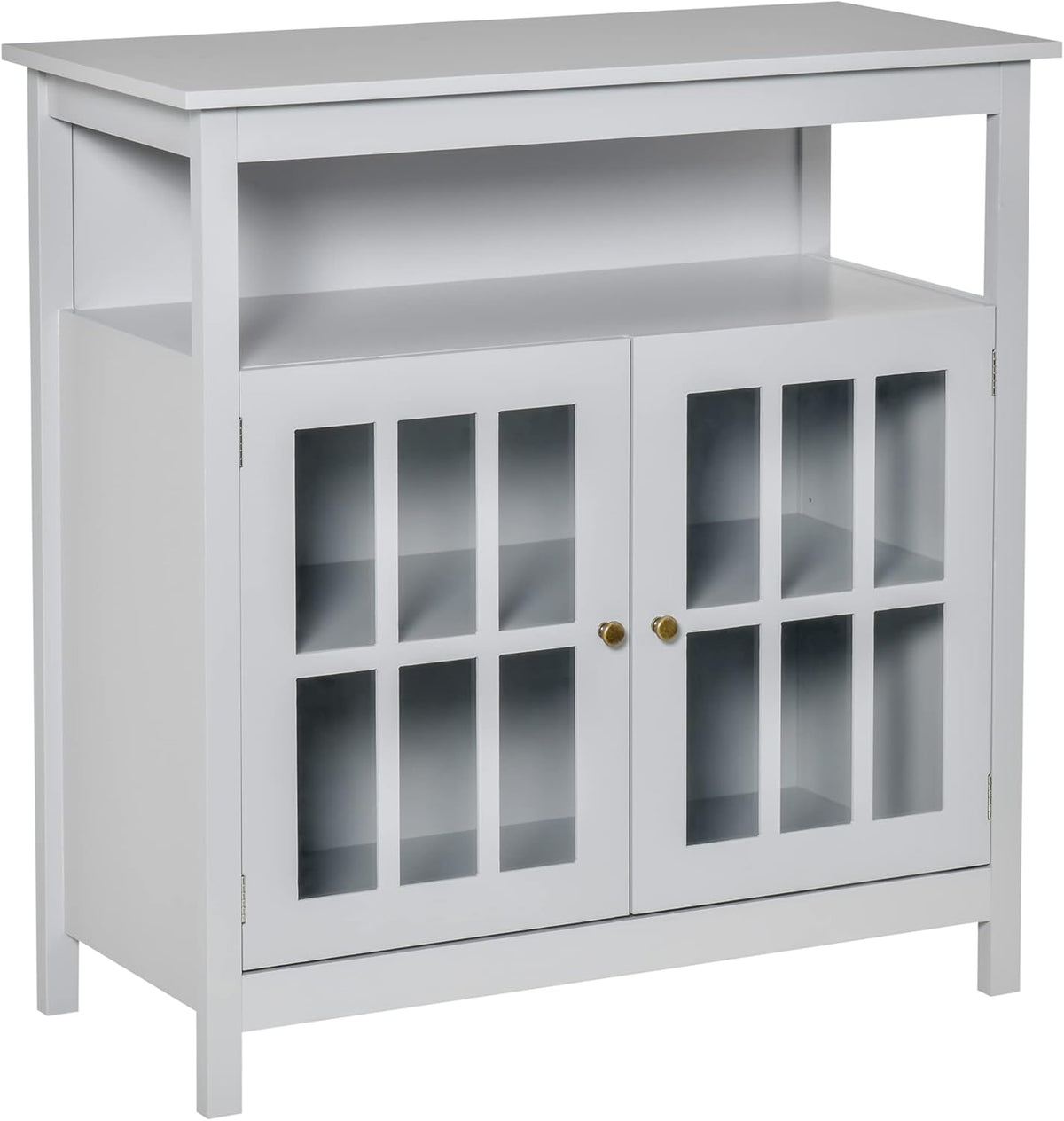 White Kitchen Storage Sideboard Cabinet with Glass Door and Adjustable Shelves G9963