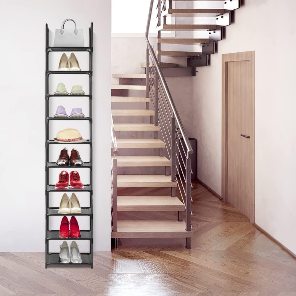 10 Tiers Narrow Tall Shoe Rack Black P8911