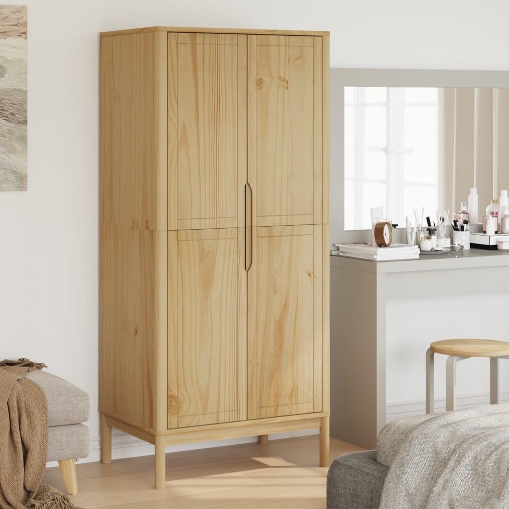 Solid Pine Wood Wax Brown Wardrobe G709