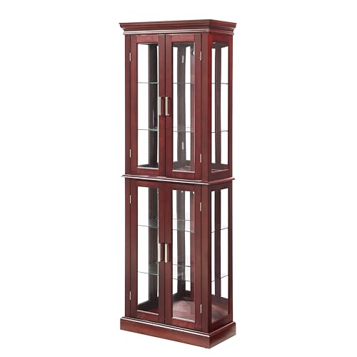 Lighted Glass Curio Display Cabinet with Adjustable Shelves and Mirrored Back G419679