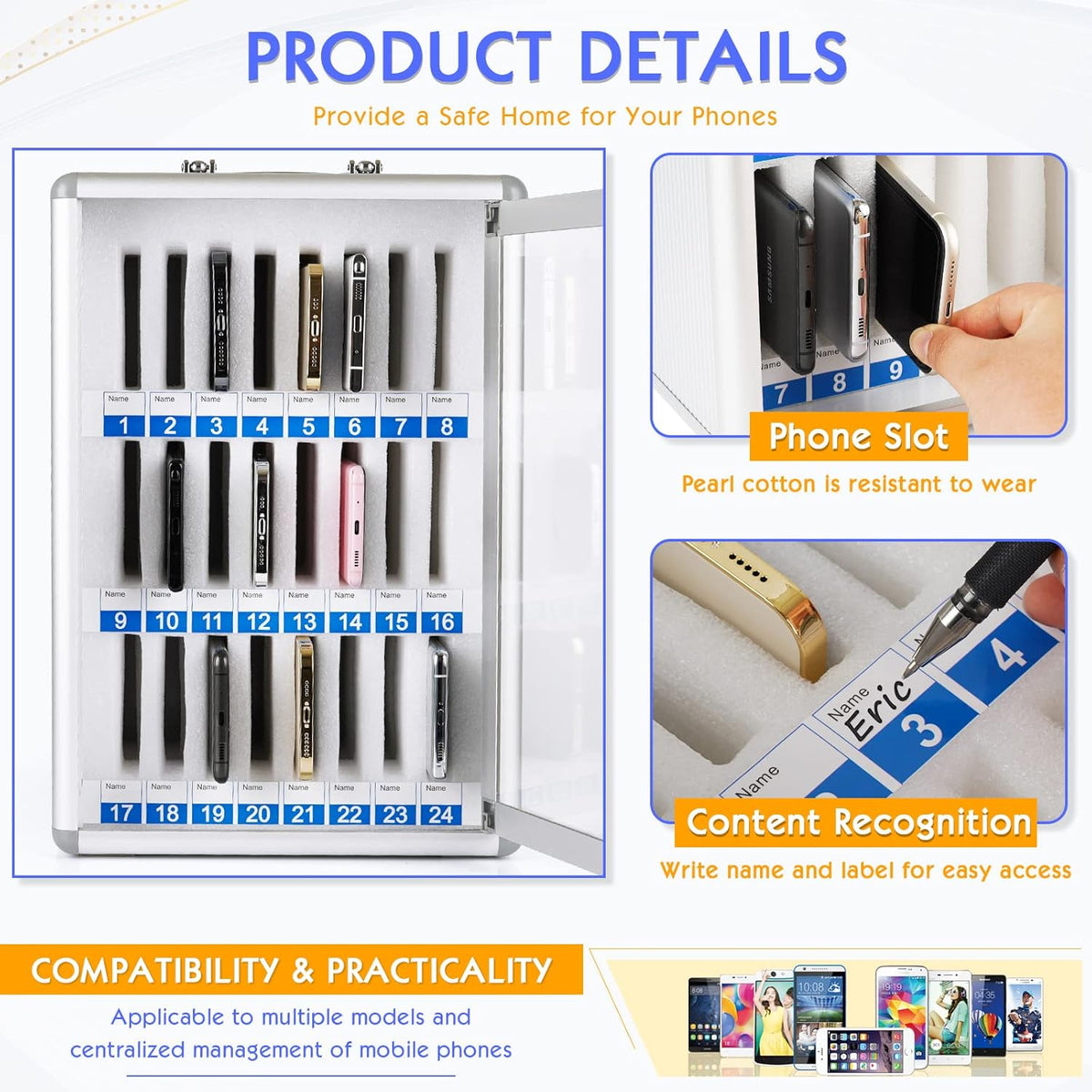 24 Slots Aluminum Alloy Pocket Chart Storage Cabinet P1719