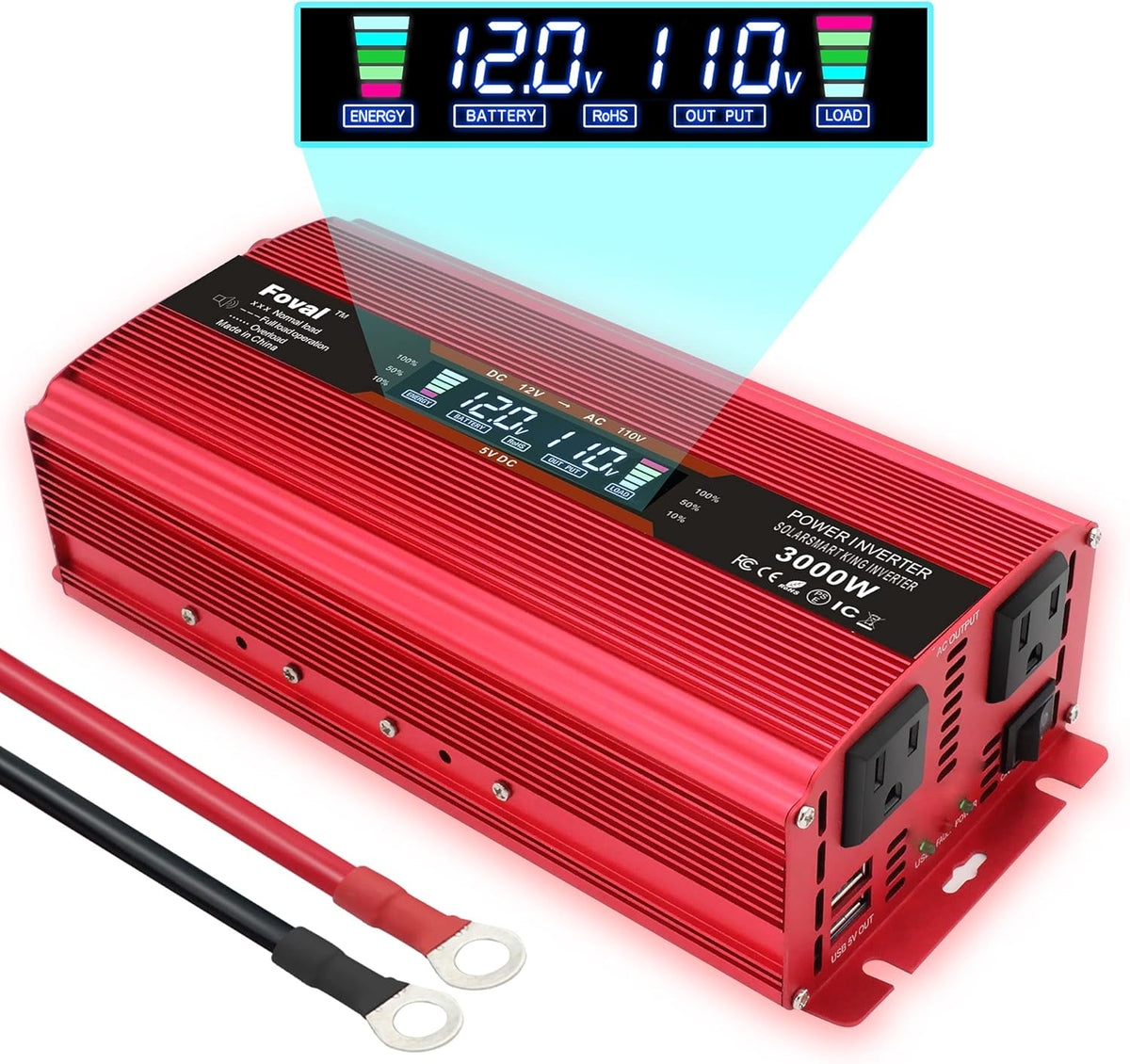 1500W Power Inverter 12V to 110V AC with LCD Display & Dual AC Outlets W7853