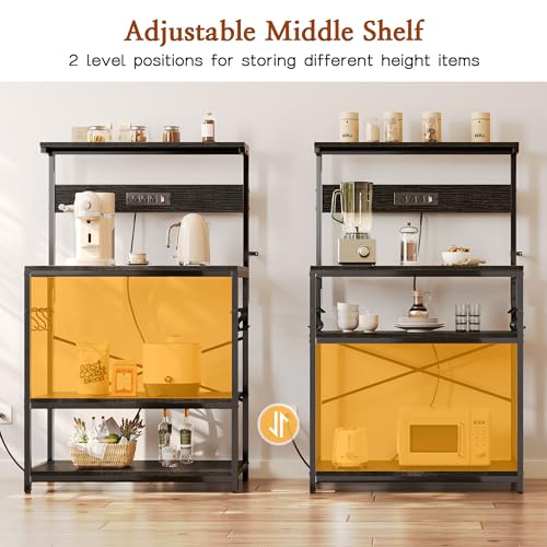 Rustic Brown 4 Tiers Kitchen Bakers Rack with Power Outlet X15165