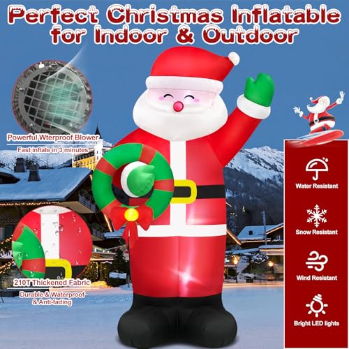 14FT Giant Christmas Inflatables Santa Claus with Wreath Built-in LED Lights M962948