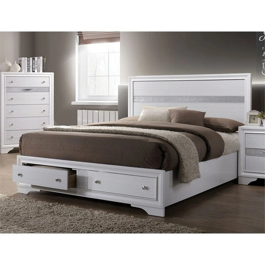 White Solid Wood Queen Storage Bed V9319