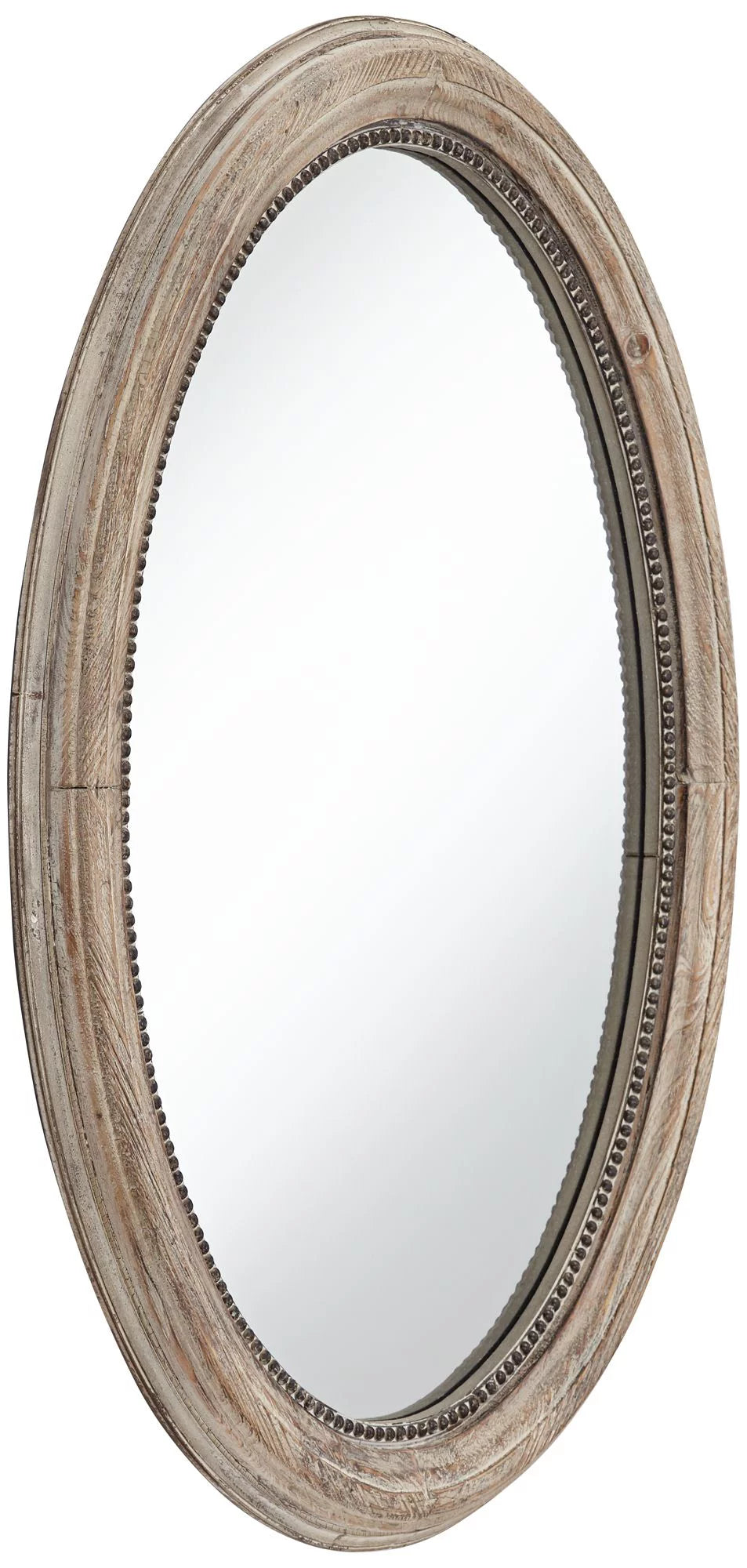 Oval Decorative Wall Mirror Beaded Trim Wood Frame 23 1/2" Wide N4735
