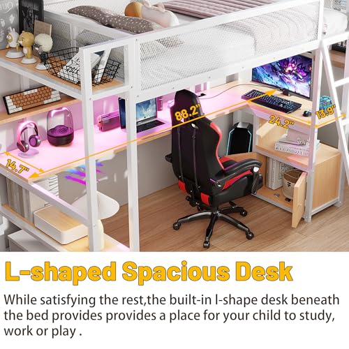 Full Size Black Metal Loft Bed with Desk and Stairs Q972