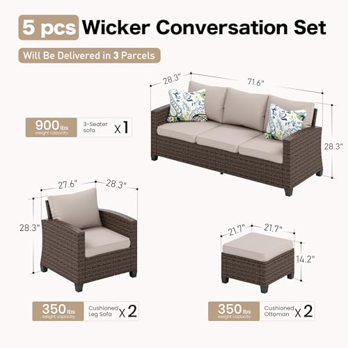 Brown Wicker Rattan 7 Pieces Patio Furniture Set with Cushion and Firepit Table V23945