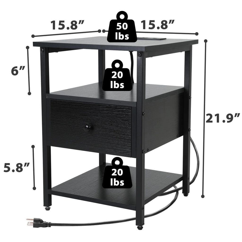 Night Stand Set of 2 with Storage Drawer and Charging Station O16717
