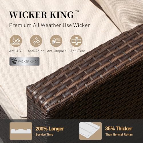 Brown Wicker Rattan 7 Pieces Patio Furniture Set with Cushion and Firepit Table V23945
