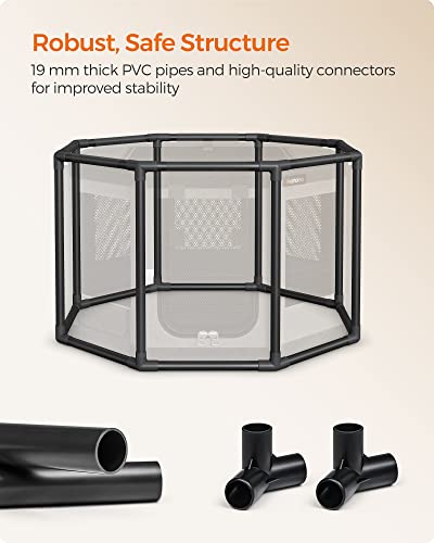 Oxford Fabric Dog Playpen, L, 44.1 x 44.1 x 24.4 Inches, PVC Pipe Frame, Breathable Mesh, Double Openings, Dove Gray and Slate Gray T329