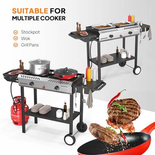 2 Burner Outdoor Propane Gas Stove with Auto-ignition, Regulator & Shelf C539