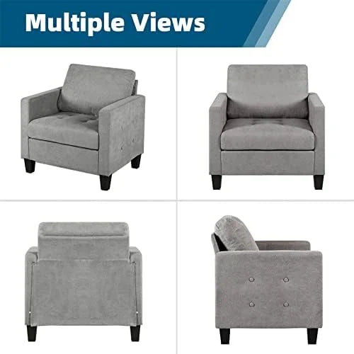 Mid-Century Modern Accent Chairs Set of 2 Upholstered Tufted Armchair Dark Grey P57382