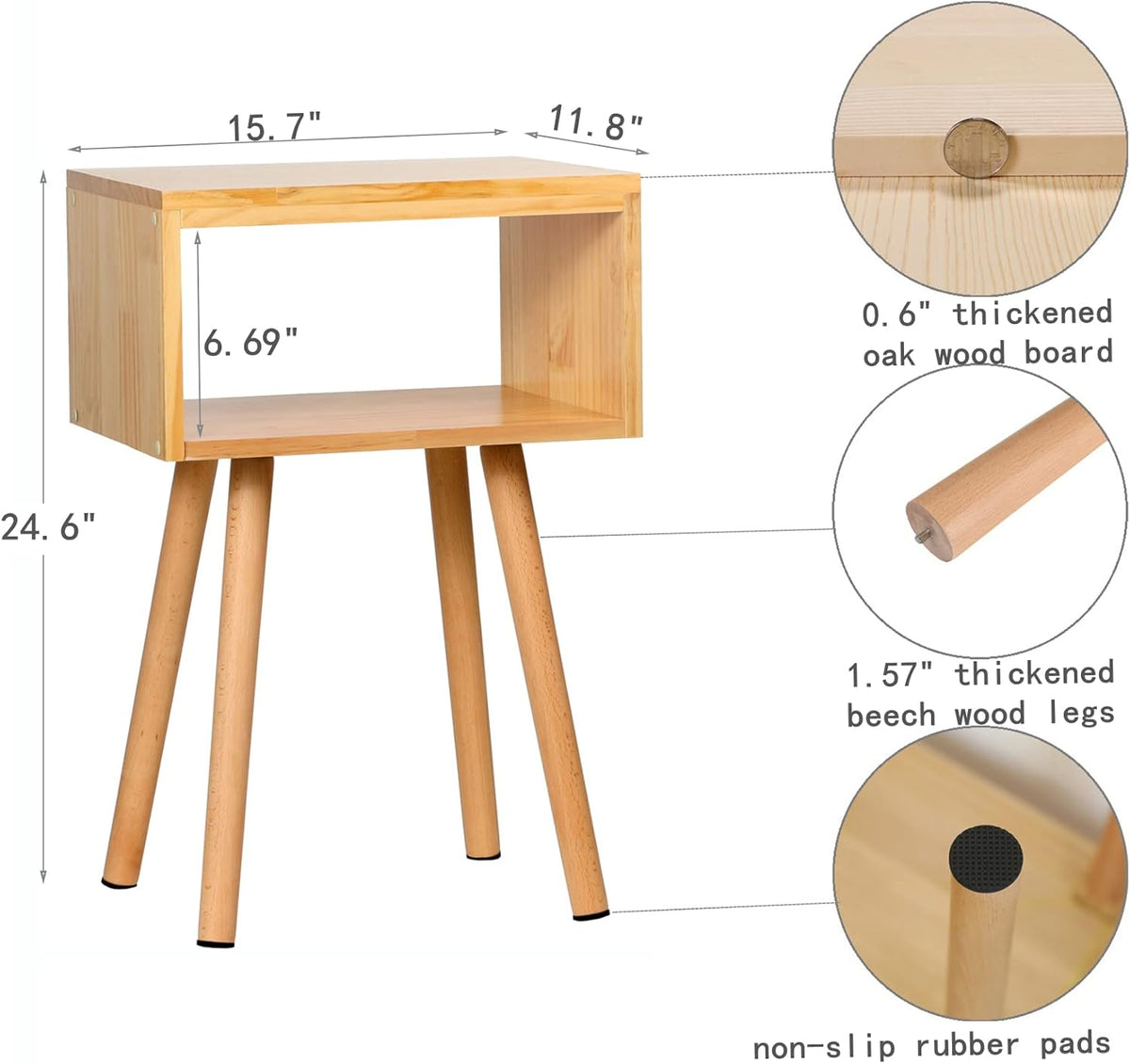 Solid Wood Nightstand Natural Wood Color T2191