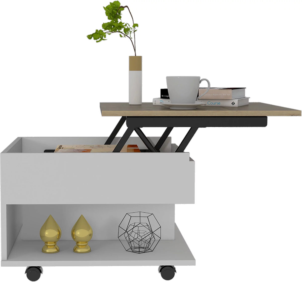 White Light Oak Lift Top Coffee Table with Casters and One Shelf Y5929