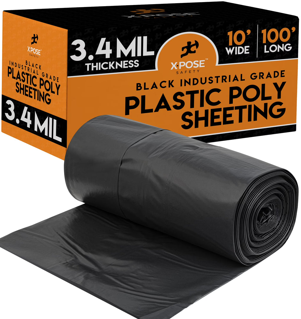 Black Poly Sheeting 10 x 100 Feet Heavy Duty 3.4 Mil Thick Plastic Tarp Waterproof Cover V950