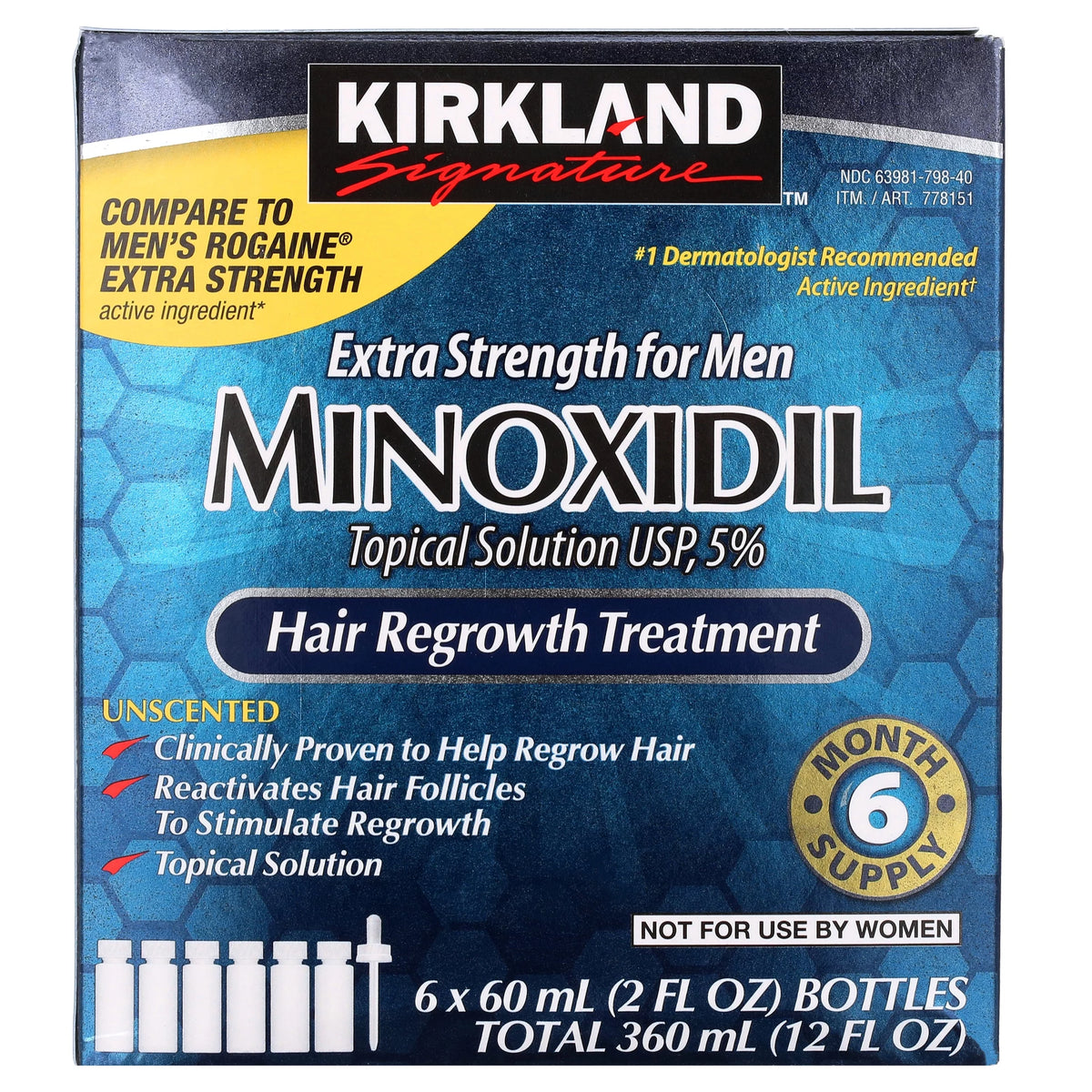 Extra Strength 5% Topical Solution Hair Loss & Regrowth Treatment for Men, 2 fl oz, 6 Piece K601468