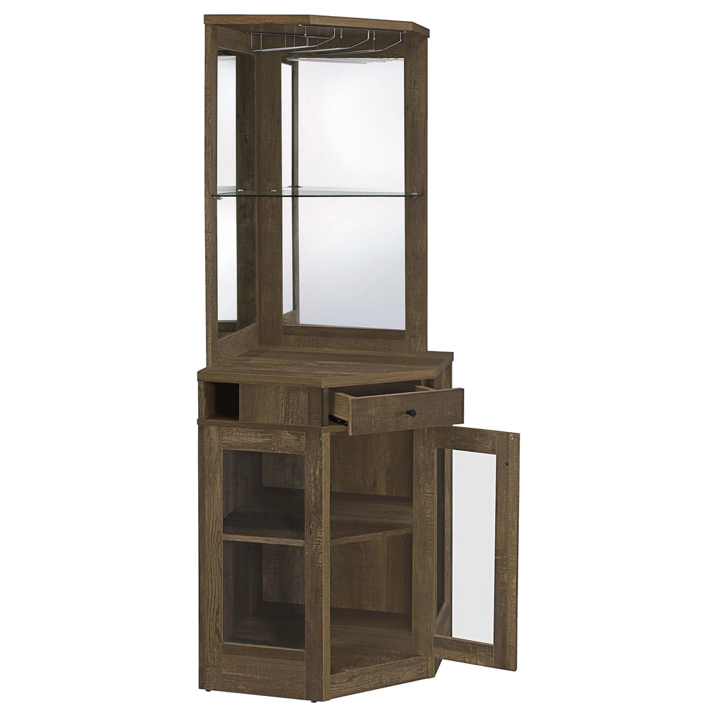Rustic Oak Corner Bar Cabinet S9526