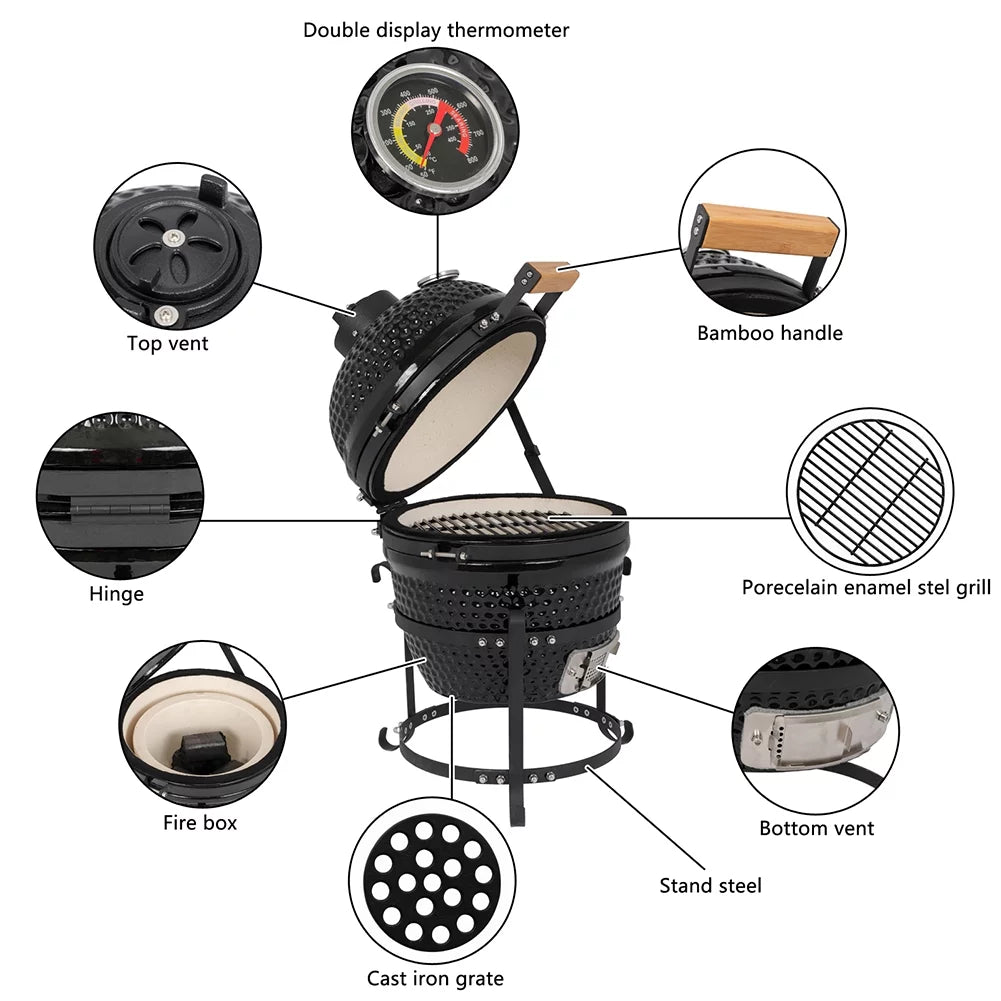 13in Black Ceramic Charcoal Kamado Grill H216