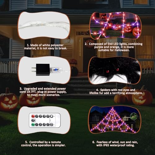 550 LED Lighted Spider Web 16.4Ft with 8 Lighting Modes X9564