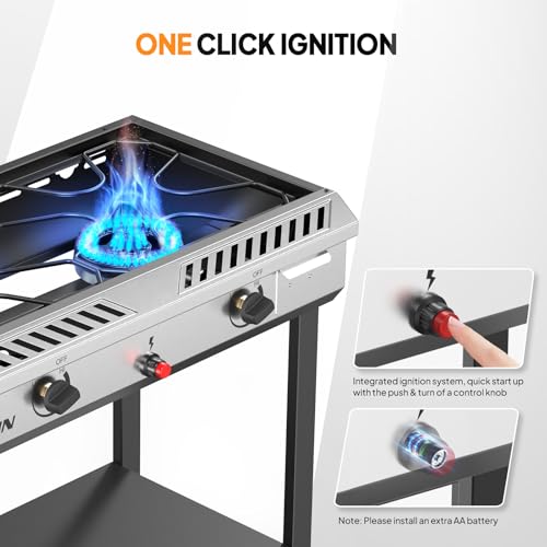 2 Burner Outdoor Propane Gas Stove with Auto-ignition, Regulator & Shelf C539