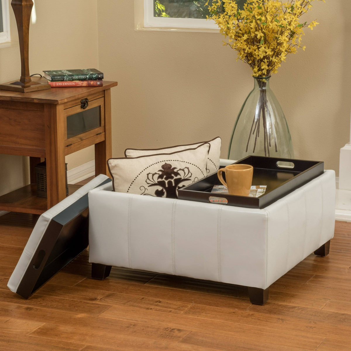 Red Leather Storage Ottoman W481853