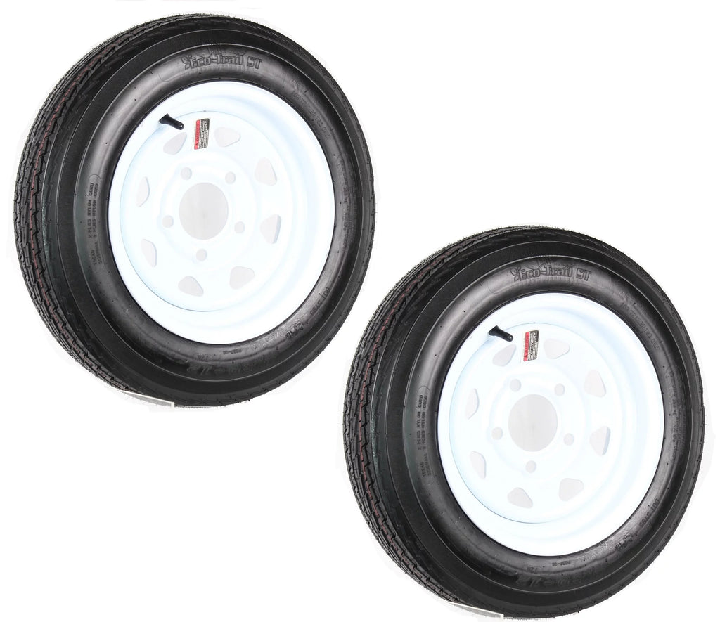 2-Pk Trailer Tire On Rim 480-12 4.80-12 12 LRB 5 Hole White Spoke Wheel B725
