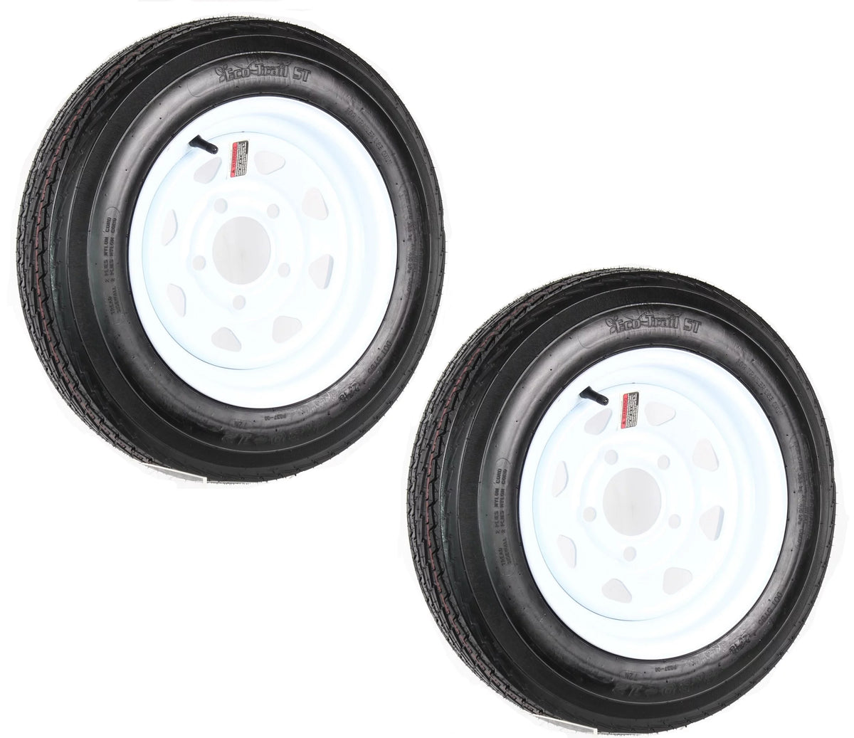 2-Pk Trailer Tire On Rim 480-12 4.80-12 12 LRB 5 Hole White Spoke Wheel B725