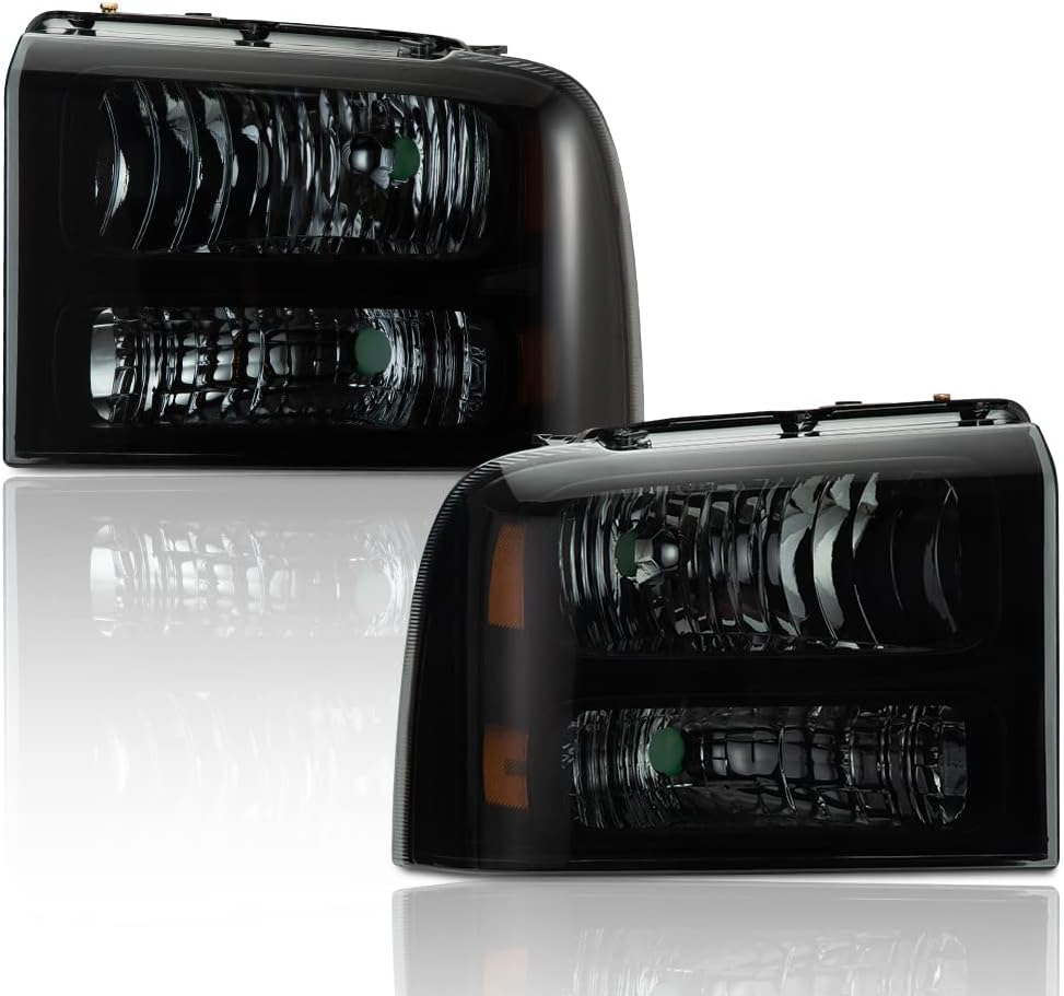 Clear Lens Black Housing Amber Reflector Headlights for Ford Super Duty I992