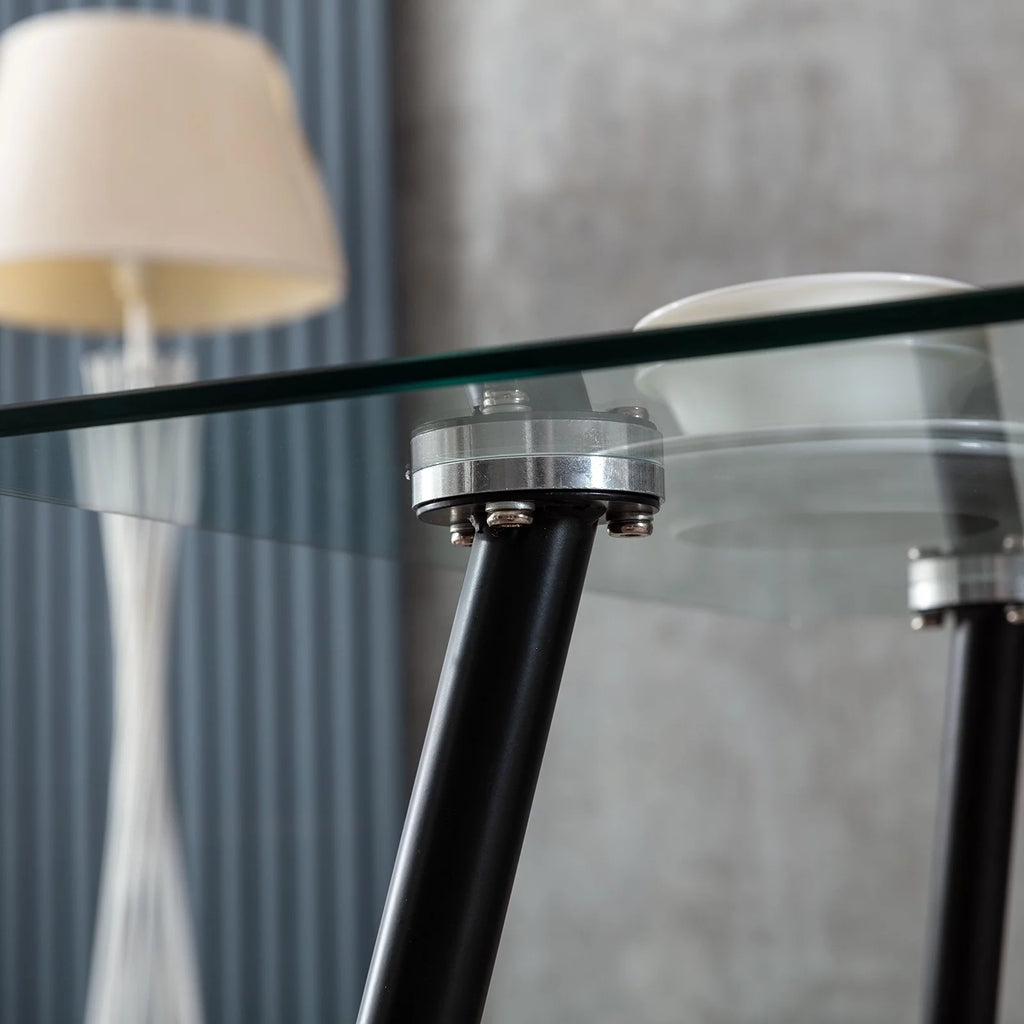 Tempered Glass Dining Table with Black Metal Legs N758