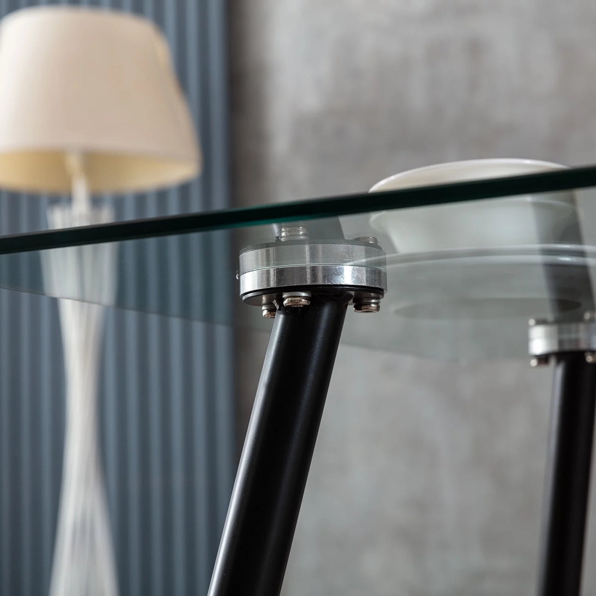 Tempered Glass Dining Table with Black Metal Legs N758