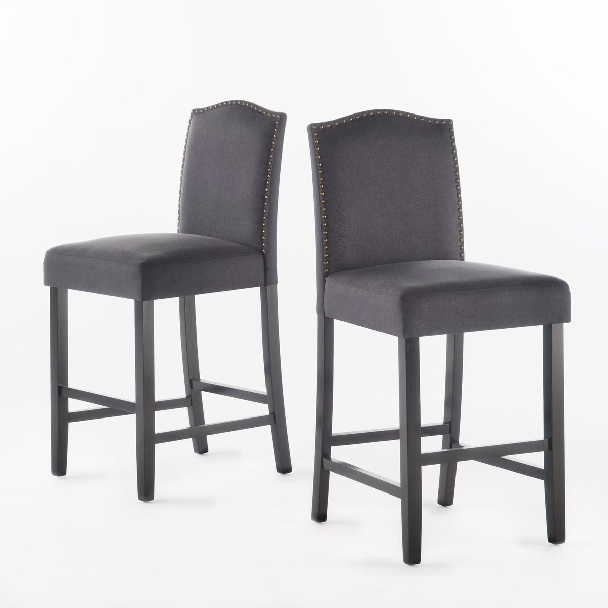 Dark Charcoal Fabric Upholstered Counter Stools, Set of 2 N839996