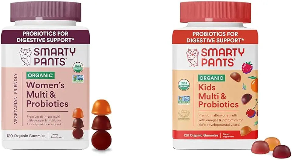 Organic Women's and Kids Multivitamin Gummies with Probiotics, Omega 3, 120 Count B216578