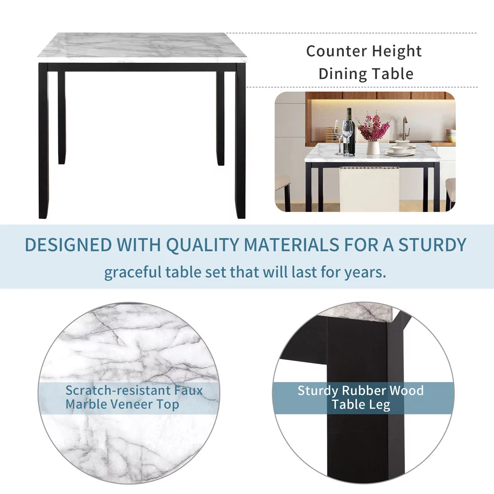 5 Pieces Counter Height Faux Marble Dining Set with 4 Upholstered Chairs X1730