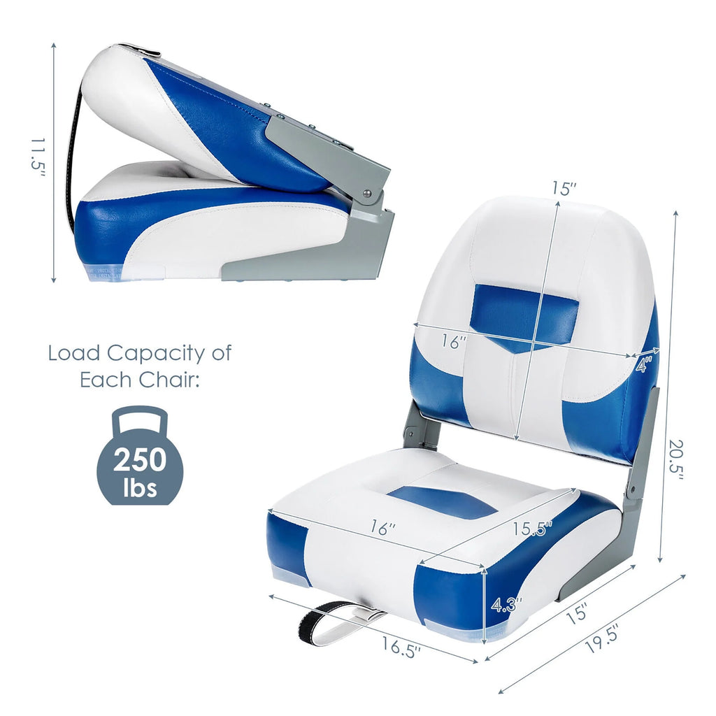 2PCS Low Back Folding Boat Seat Black & Grey X315880