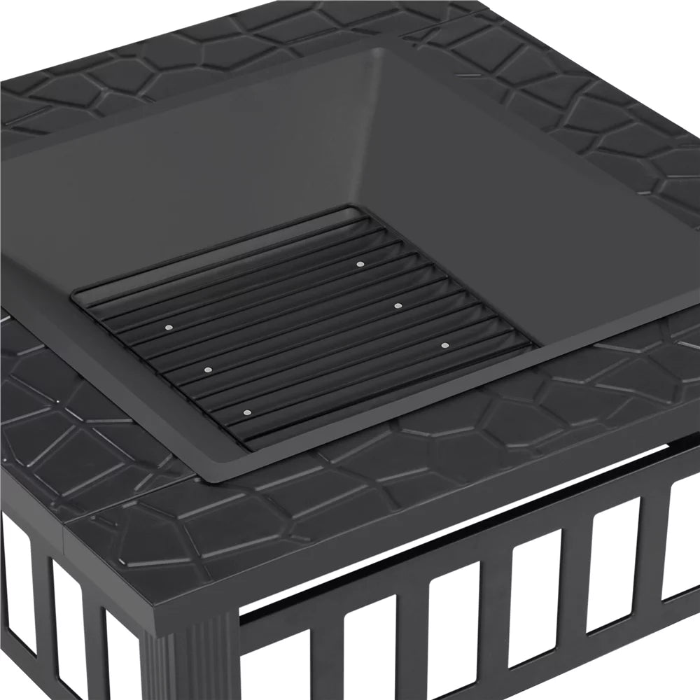 32'' Black Metal Square Fire Pit with Cover B713