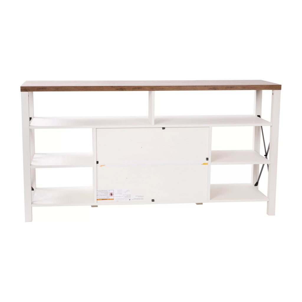 60" White Media Console with Rustic Oak Top U607