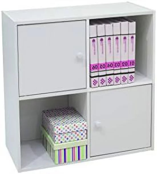 Contemporary White Wood 2 Cube 2 Cabinet Bookcase V316476