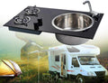 Gas Camping Stove 2 Burners with Tempered Glass Lids and Sink Comb R4523