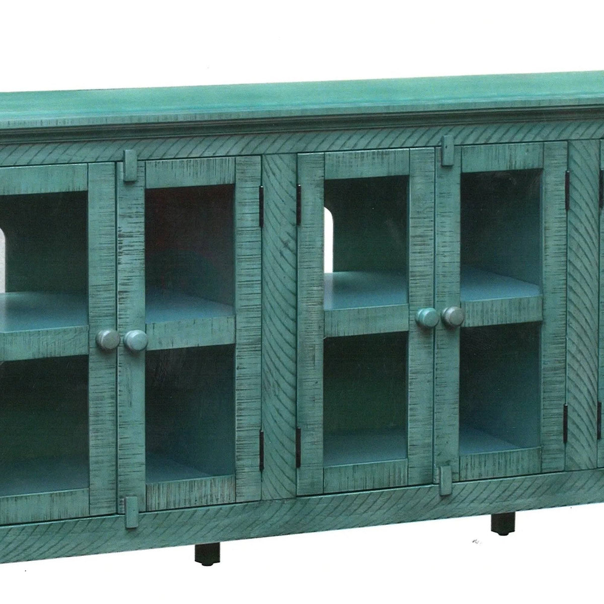 Antique Blue Wooden TV Stand with 3 Door Cabinets X72411