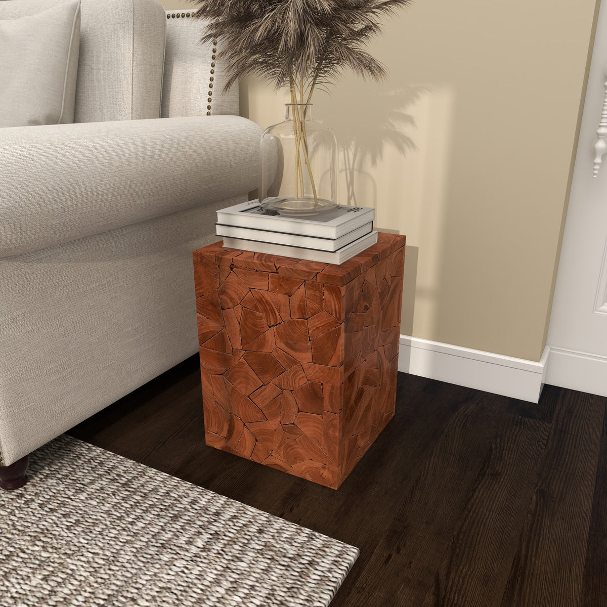 12" x 16" Brown Teak Wood Accent Table U52093