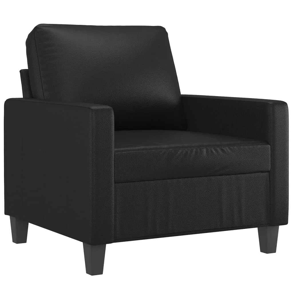 Black Faux Leather Sofa Chair with Footstool B305