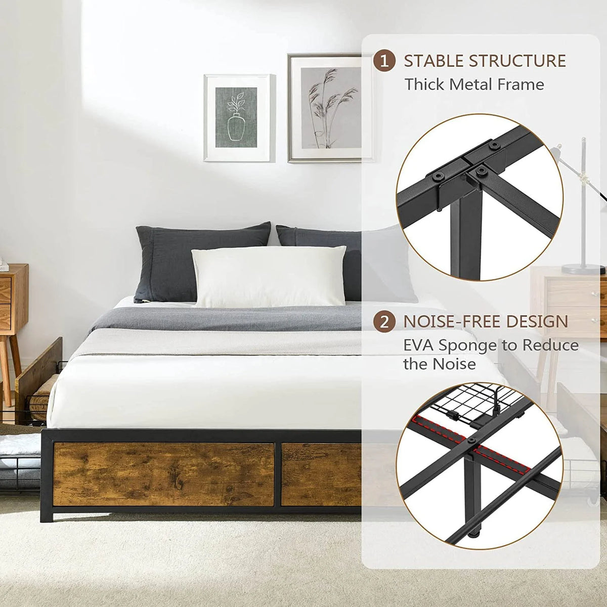 King Metal Platform Bed Frame with 4 Storage Drawers H890046
