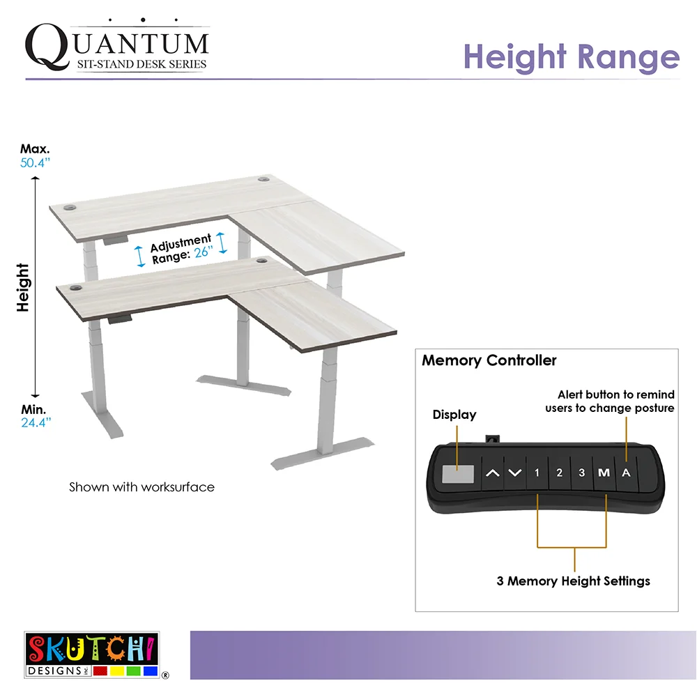 L-Shaped Electric Height Adjustable Desk 6' X 6' T10367