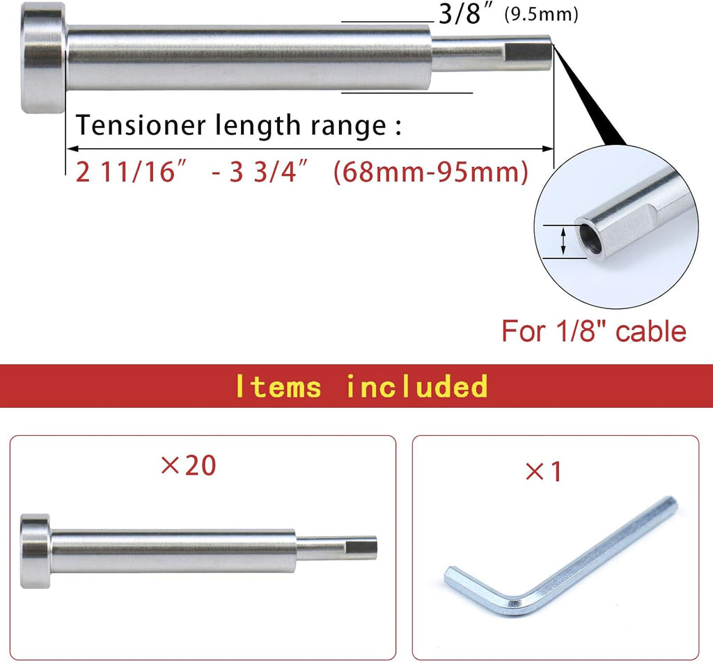 20Pack Invisible Cable Railing Kit 1/8 Swage Tensioner Hardware T316 Stainless Steel U424
